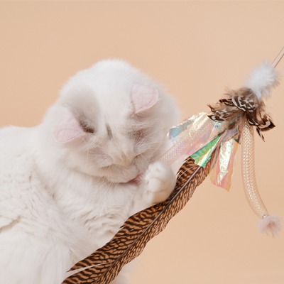 쥬아펫 삐에로 꿩깃털 고양이 장난감
